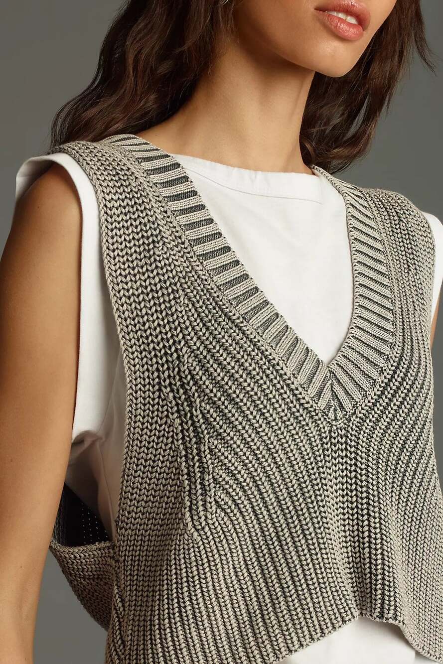 Pilcro Sweater Gray Ribbed Vest White T shirt combo 100% Cotton
